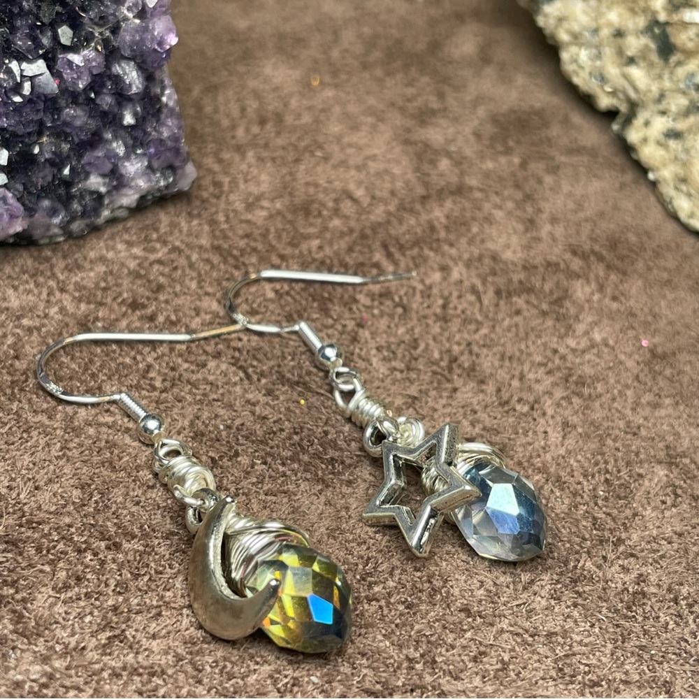 Austrian Faceted Crystals Celestial Drop Earrings Boho Style Jewely - Picture 11 of 17